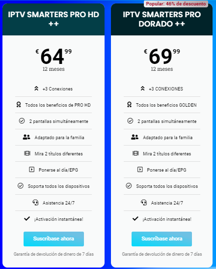 IPTV SMARTERS PRO plans for 3 connections